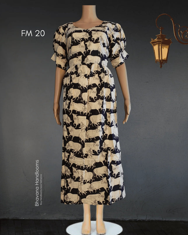 Premium Mul Cotton Frock Black – Puff Sleeve Design with Knots, Zero Shrinkage
