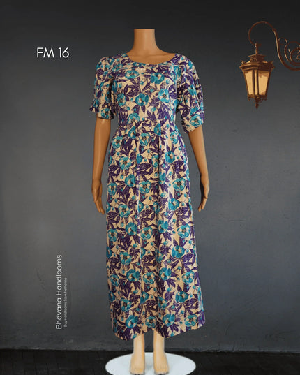 Mul Cotton Frock with Cream colour Puff hands with Knots & Zero Shrinkage