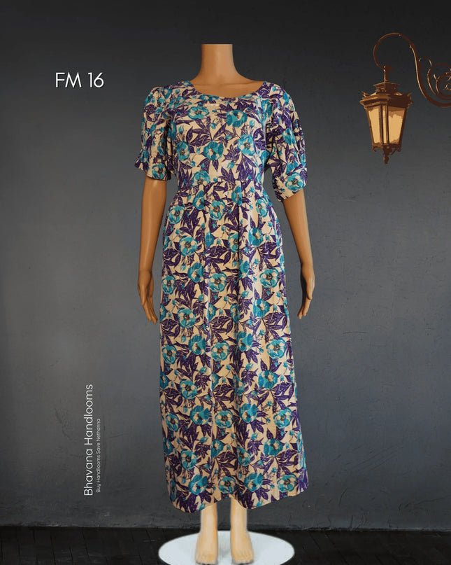 Mul Cotton Frock – Cream Colour, Puff Knot Sleeves, Comfortable & Zero Shrinkage