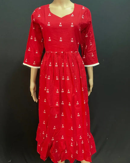 Premium Red Cotton Frock – Elegant Party & Casual Wear Dress