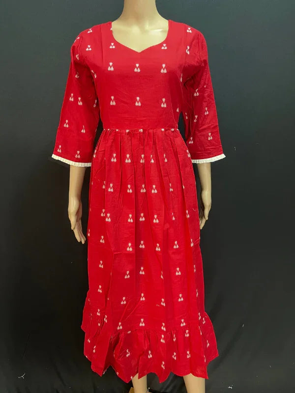 Premium Red Cotton Frock – Elegant Party & Casual Wear Dress
