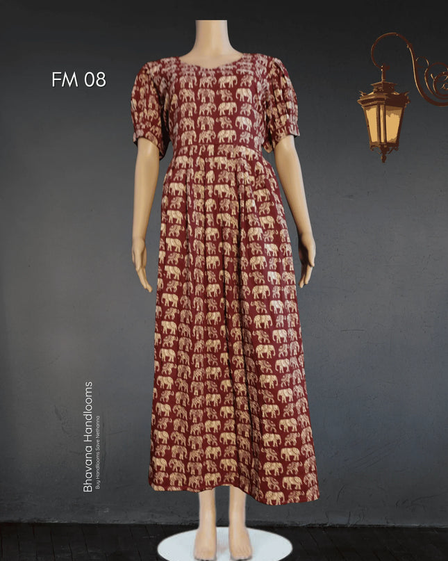 Premium Mul Cotton Frock Maroon – Puff Sleeve Design with Knots, Zero Shrinkage