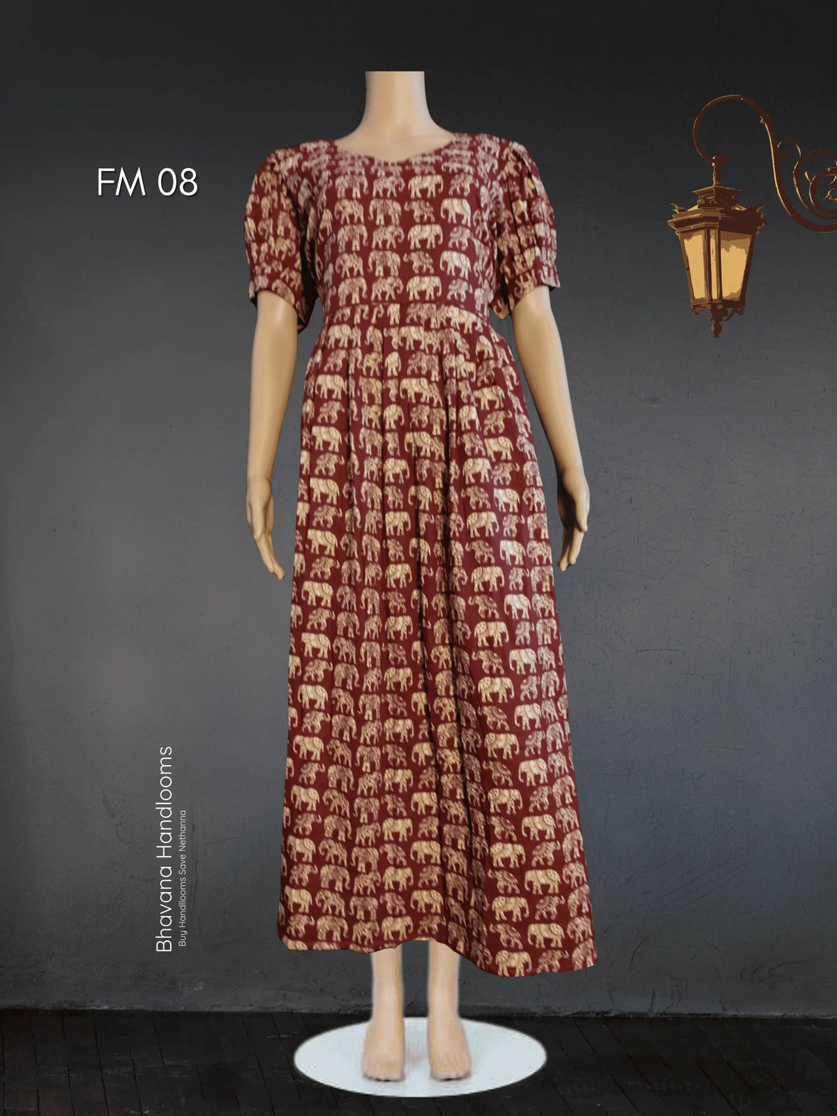 Premium Mul Cotton Frock Maroon – Puff Sleeve Design with Knots, Zero Shrinkage