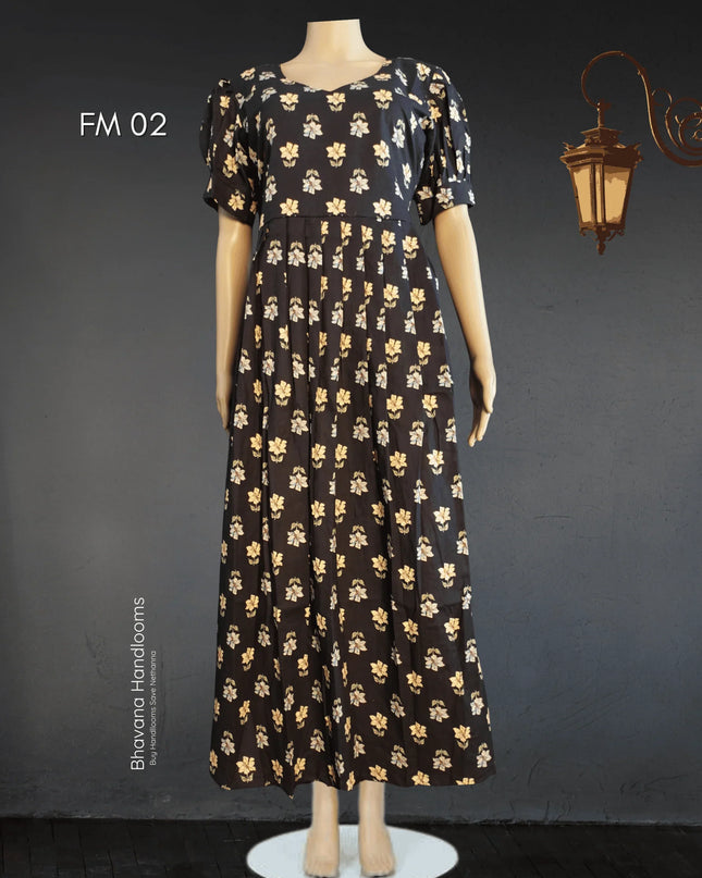 Premium Mul Cotton Frock Black – Puff Sleeve Design with Knots, Zero Shrinkage