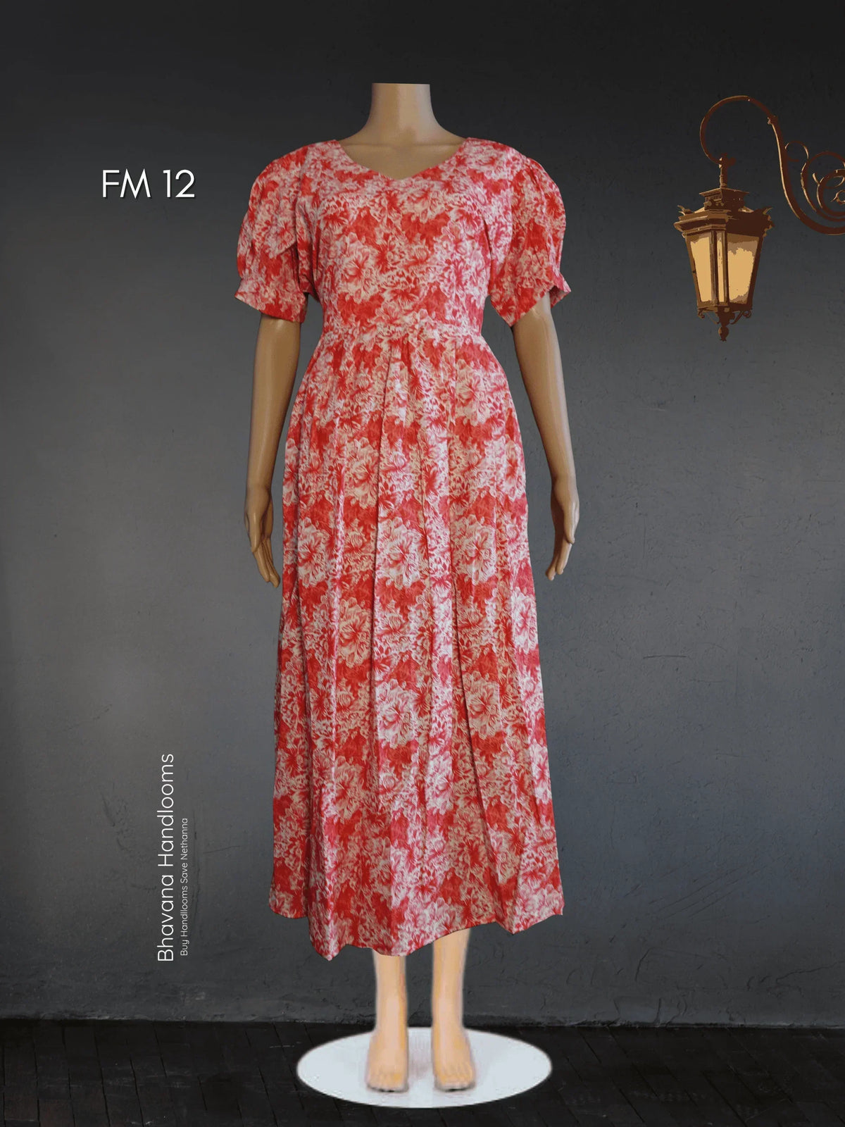Premium Mul Cotton Frock Brunt Red – Puff Sleeve Design with Knots, Zero Shrinkage