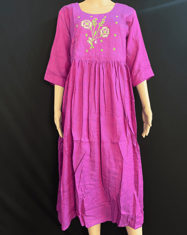 Cotton Plain Long Frock with Light Plum Colour