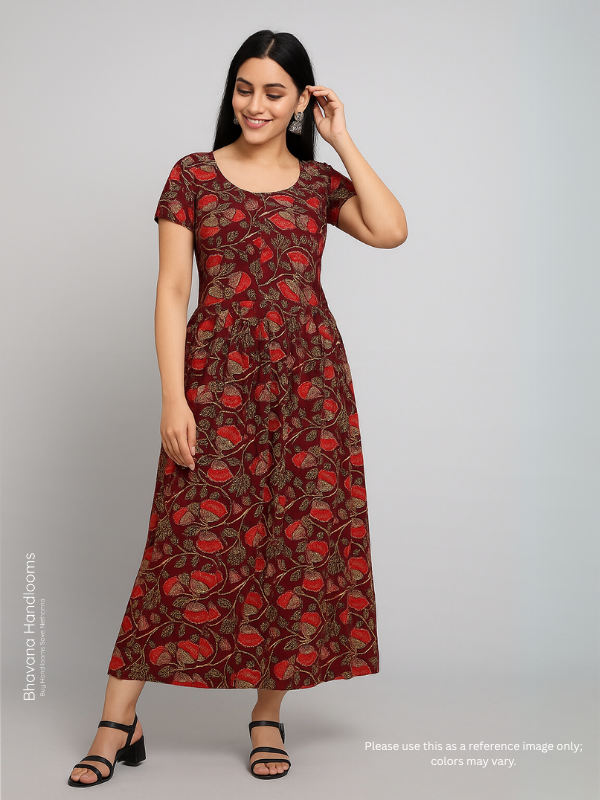 Hand Block Printed Pure Cotton Long Frocks With Red Color