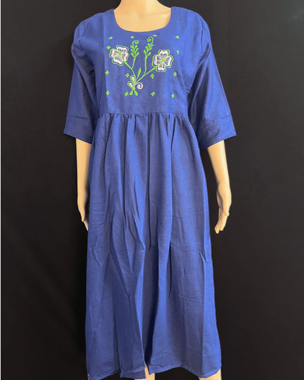 Cotton Plain Long Frock with Dusk Blue Colour