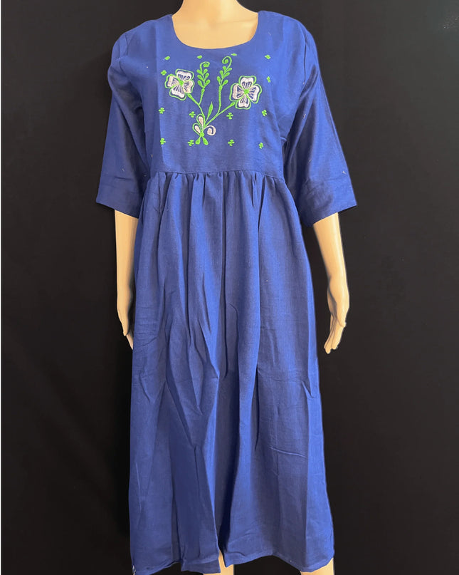 Cotton Plain Long Frock with Dusk Blue Colour