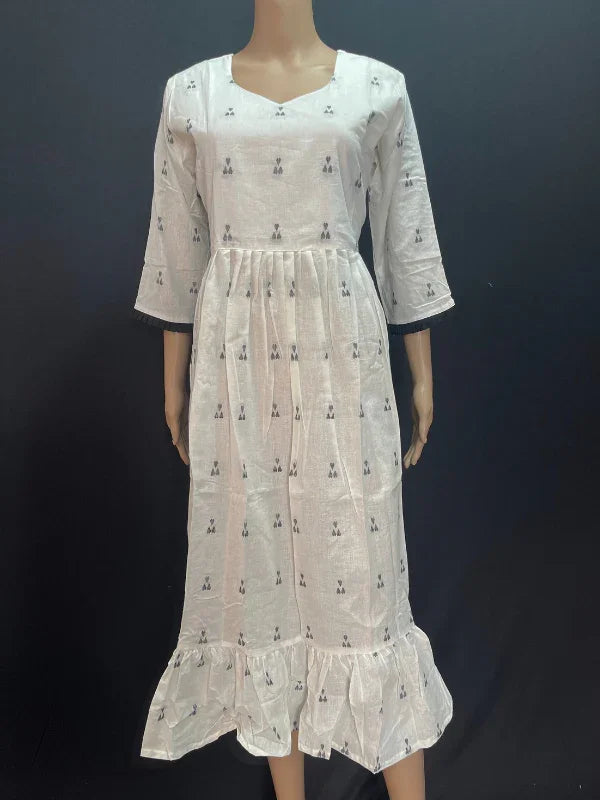 Elegant White Cotton Frock – Comfortable Daily & Occasion Wear