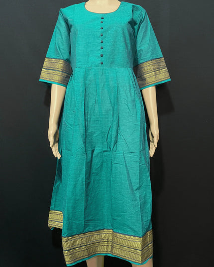 Mangalagiri Cotton Long Frock with Emrold Green Colour