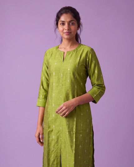 Premium Raw Silk Co-Ord Set in Lime Green Colour with Elastic Bottom | Ready to Wear