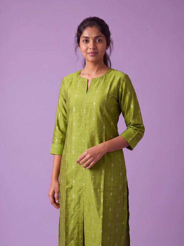 Premium Raw Silk Co-Ord Set in Lime Green Colour with Elastic Bottom | Ready to Wear
