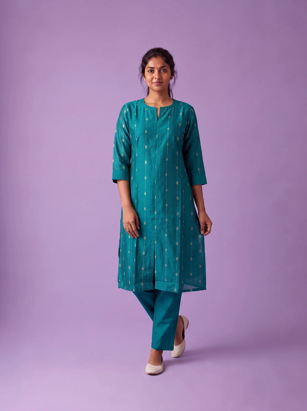 Premium Raw Silk Co-Ord Set in Turquoise Blue Colour with Elastic Bottom | Ready to Wear