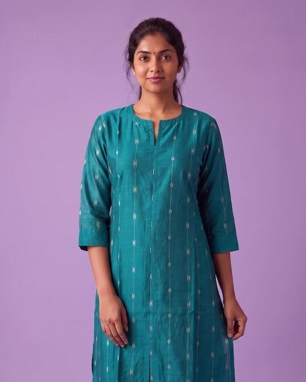 Premium Raw Silk Co-Ord Set in Turquoise Blue Colour with Elastic Bottom | Ready to Wear