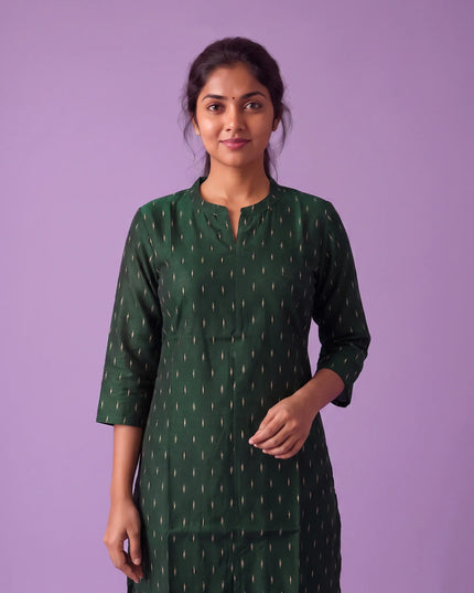 Premium Raw Silk Co-Ord Set in Bottle Green Colour with Elastic Bottom | Ready to Wear