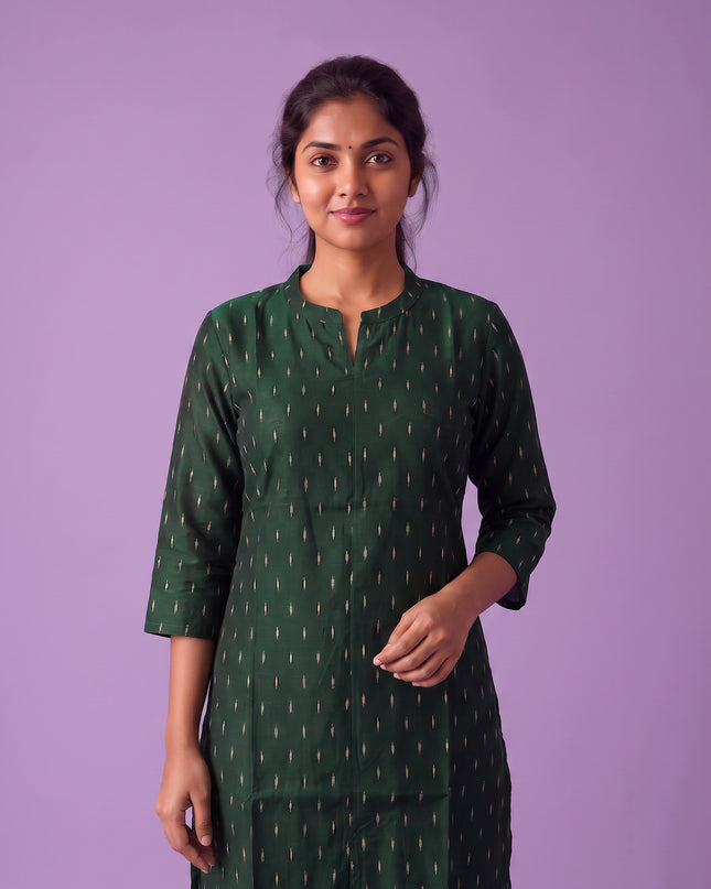 Premium Raw Silk Co-Ord Set in Bottle Green Colour with Elastic Bottom | Ready to Wear