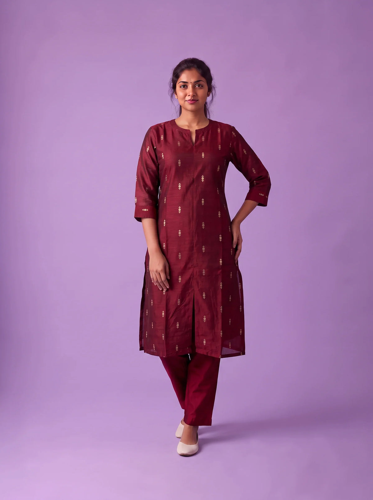 Premium Raw Silk Co-Ord Set in Maroon Colour with Elastic Bottom | Ready to Wear