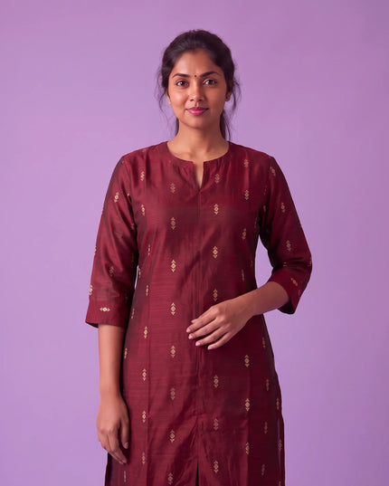 Premium Raw Silk Co-Ord Set in Maroon Colour with Elastic Bottom | Ready to Wear