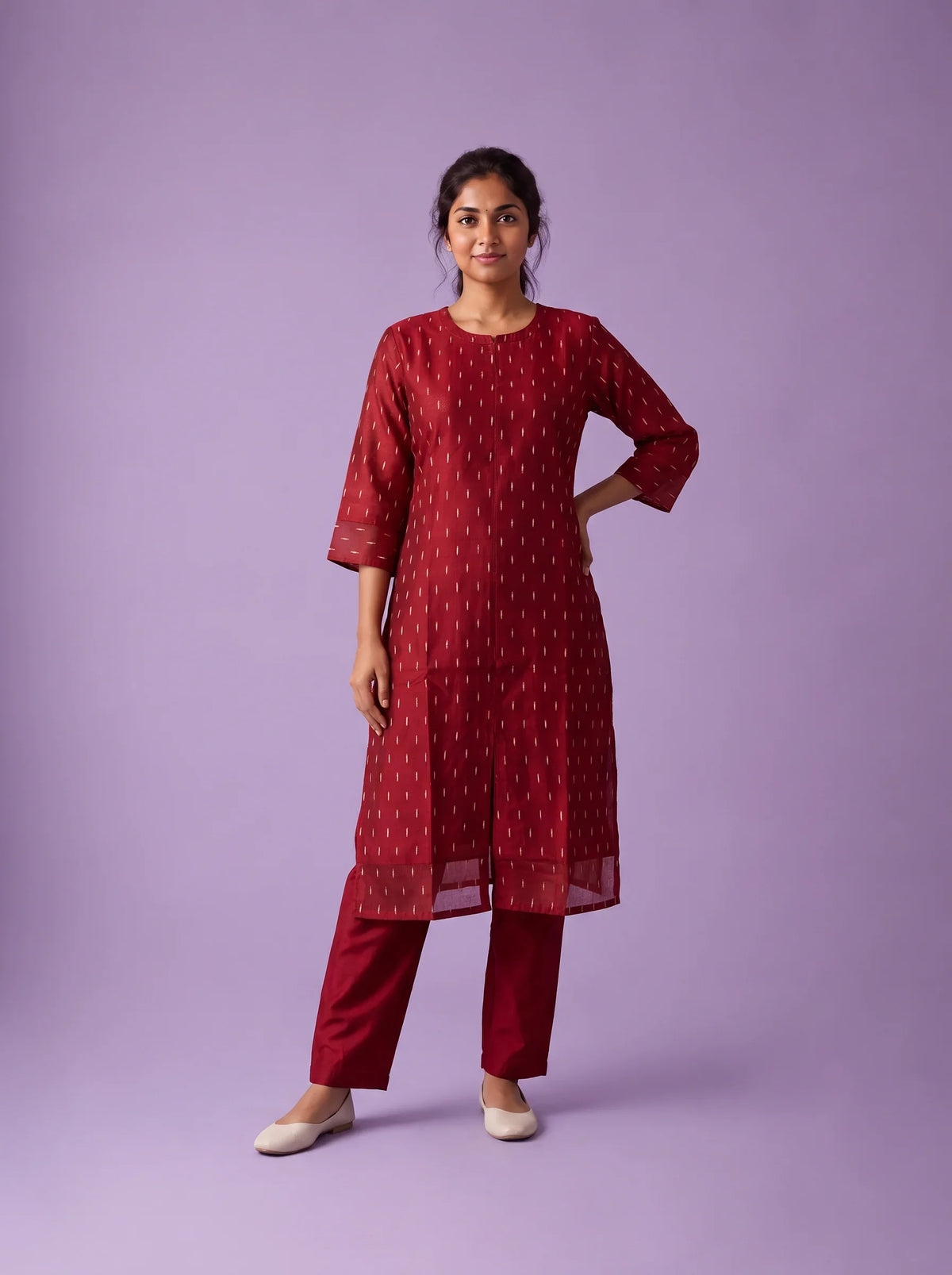 Premium Raw Silk Co-Ord Set in Maroon Colour with Elastic Bottom | Ready to Wear