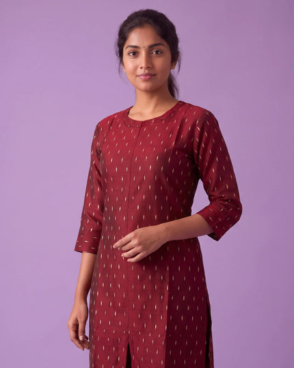 Premium Raw Silk Co-Ord Set in Maroon Colour with Elastic Bottom | Ready to Wear