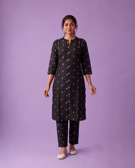 Premium Raw Silk Co-Ord Set in Black Colour with Elastic Bottom | Ready to Wear