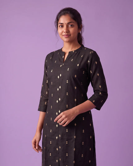 Premium Raw Silk Co-Ord Set in Black Colour with Elastic Bottom | Ready to Wear