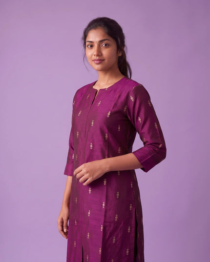 Premium Raw Silk Co-Ord Set in Magenta Purple Colour with Elastic Bottom | Ready to Wear