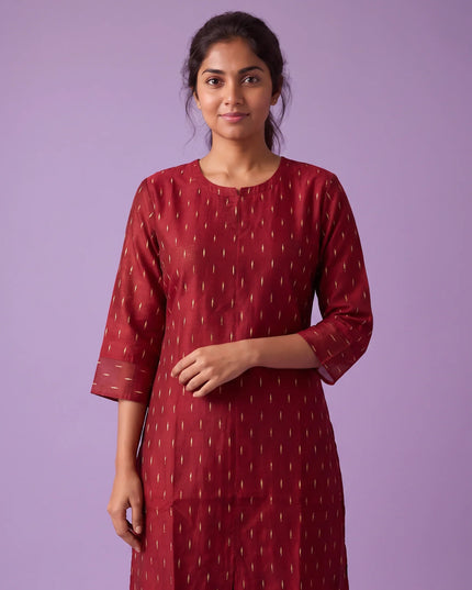Premium Raw Silk Co-Ord Set in Maroon Colour with Elastic Bottom | Ready to Wear