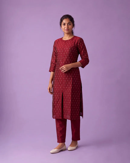 Premium Raw Silk Co-Ord Set in Maroon Colour with Elastic Bottom | Ready to Wear