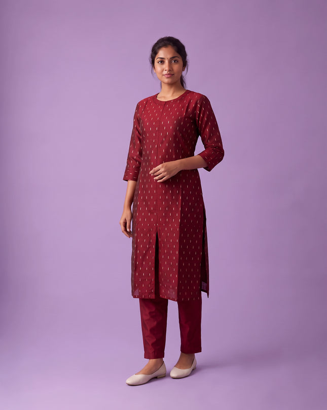 Premium Raw Silk Co-Ord Set in Maroon Colour with Elastic Bottom | Ready to Wear