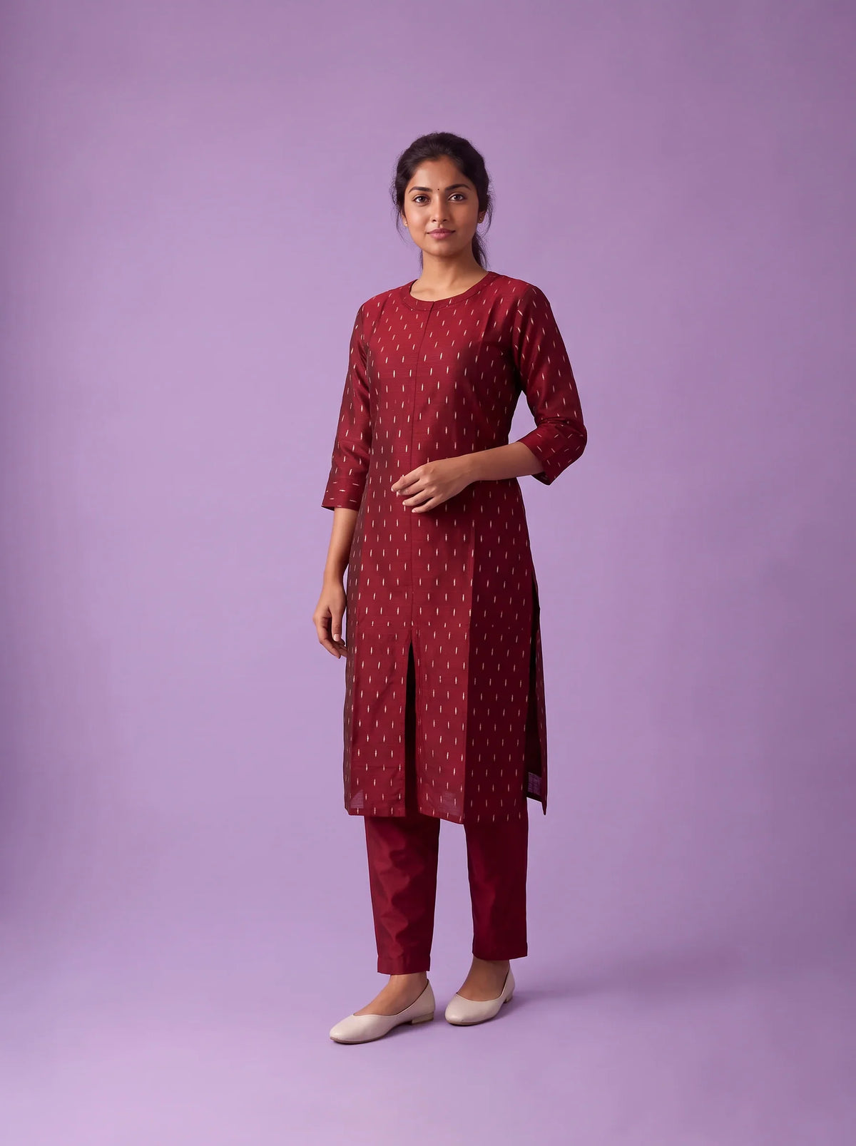 Premium Raw Silk Co-Ord Set in Maroon Colour with Elastic Bottom | Ready to Wear