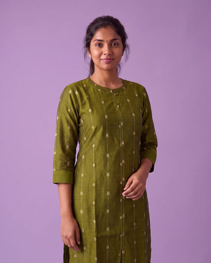 Premium Raw Silk Co-Ord Set in Olive Green Colour with Elastic Bottom | Ready to Wear