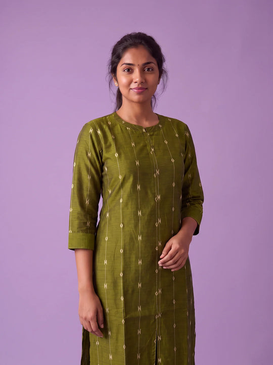 Premium Raw Silk Co-Ord Set in Olive Green Colour with Elastic Bottom | Ready to Wear