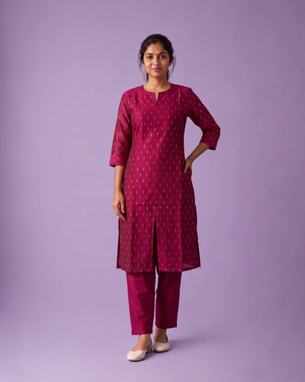 Premium Raw Silk Co-Ord Set in Magenta Pink Colour with Elastic Bottom | Ready to Wear