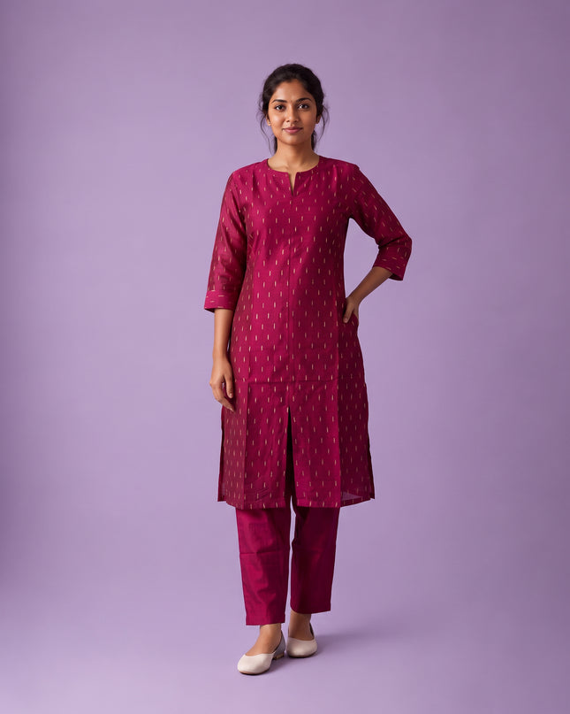 Premium Raw Silk Co-Ord Set in Magenta Pink Colour with Elastic Bottom | Ready to Wear