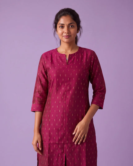 Premium Raw Silk Co-Ord Set in Magenta Pink Colour with Elastic Bottom | Ready to Wear