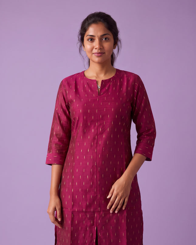 Premium Raw Silk Co-Ord Set in Magenta Pink Colour with Elastic Bottom | Ready to Wear