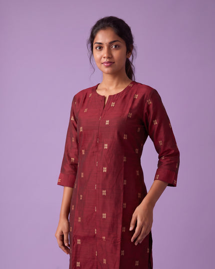 Premium Raw Silk Co-Ord Set in Maroon Colour with Elastic Bottom | Ready to Wear