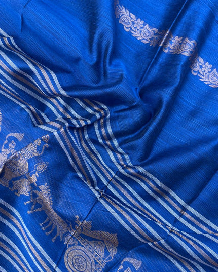 Premium Blue Raw Silk 3PC Unstitched Dress Material for Women