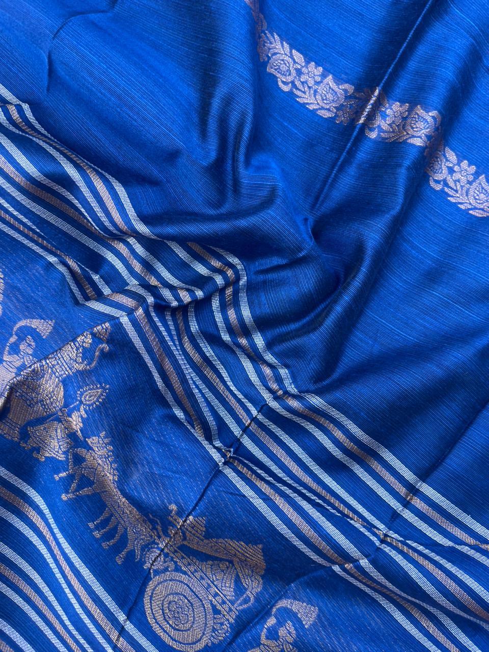 Premium Blue Raw Silk 3PC Unstitched Dress Material for Women