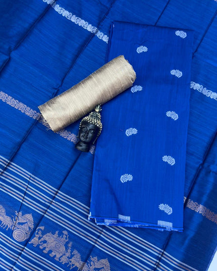 Premium Blue Raw Silk 3PC Unstitched Dress Material for Women