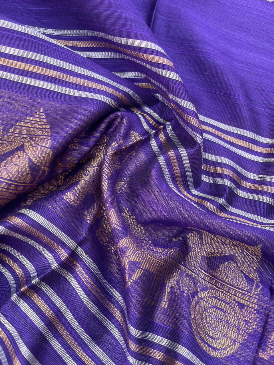 Premium Blue Raw Silk 3PC Unstitched Dress Material for Women