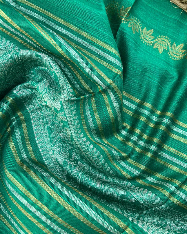 Premium Sea Green Raw Silk 3PC Unstitched Dress Material for Women