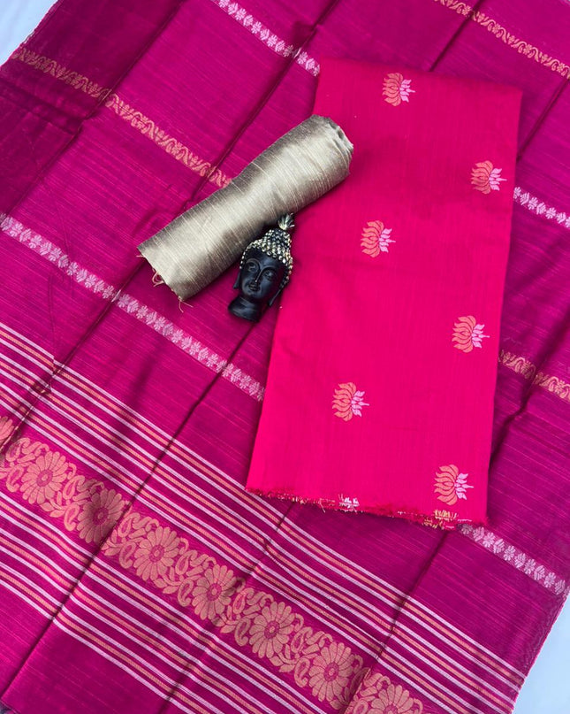 Premium Pink Raw Silk 3PC Unstitched Dress Material for Women