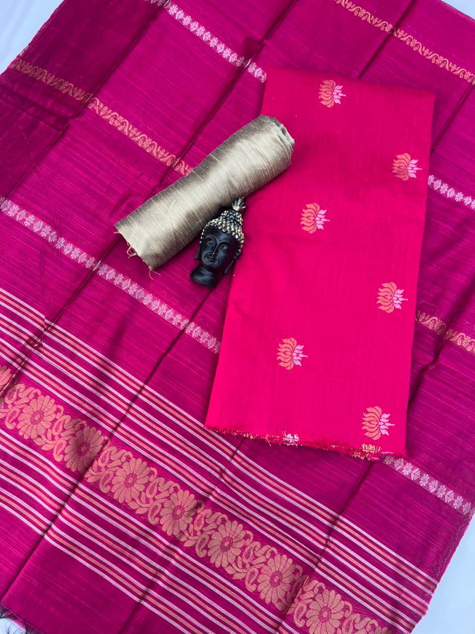 Premium Pink Raw Silk 3PC Unstitched Dress Material for Women