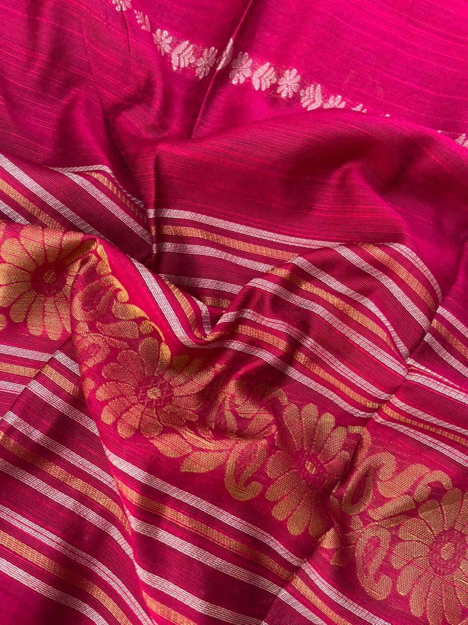 Premium Pink Raw Silk 3PC Unstitched Dress Material for Women