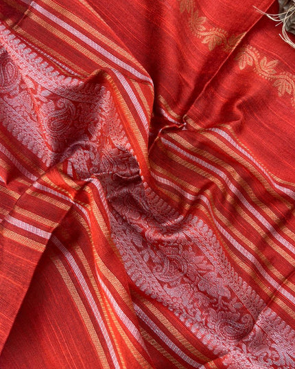 Premium Orange Raw Silk 3PC Unstitched Dress Material for Women