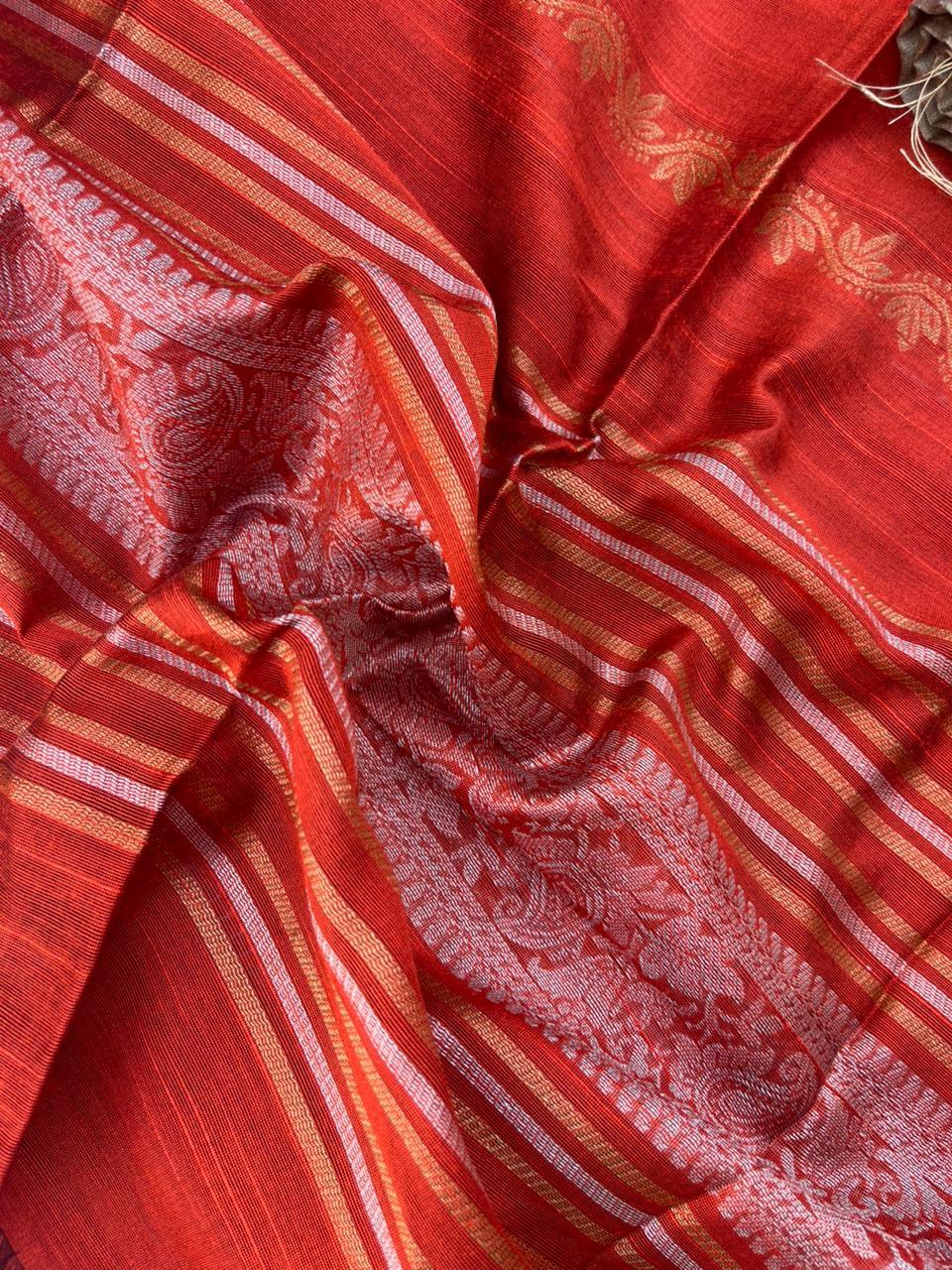 Premium Orange Raw Silk 3PC Unstitched Dress Material for Women