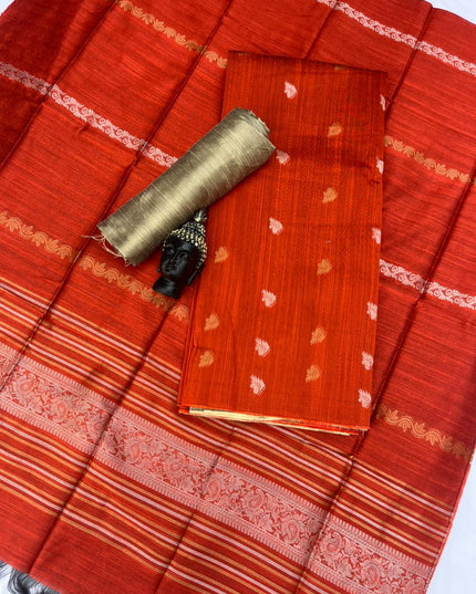 Premium Orange Raw Silk 3PC Unstitched Dress Material for Women
